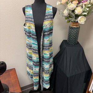 Ariat Southwestern Joshua Tree Striped Open Front Sleeveless Duster Vest S/P